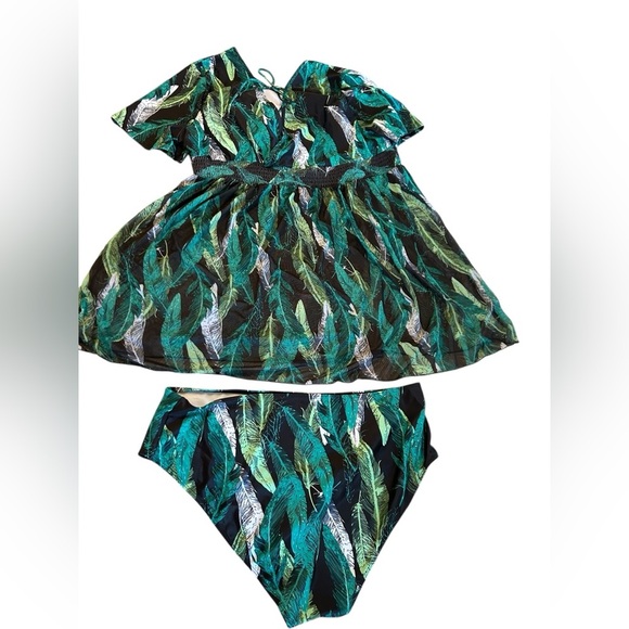 Shein Womens Swim Dress Size 5XL US 22 2 Piece Tropical Swim Dress w/bottom NWOT - Picture 2 of 6